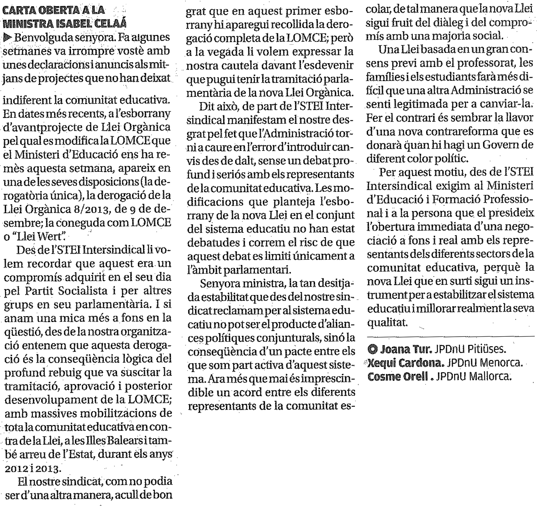 carta oberta ministra