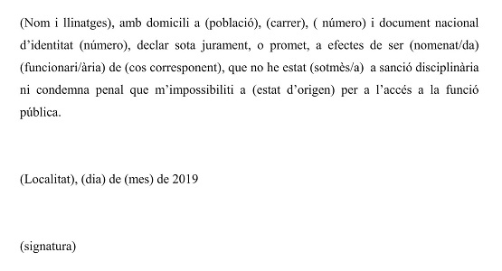 Oposicions 2019. Annex 9 mostra petit