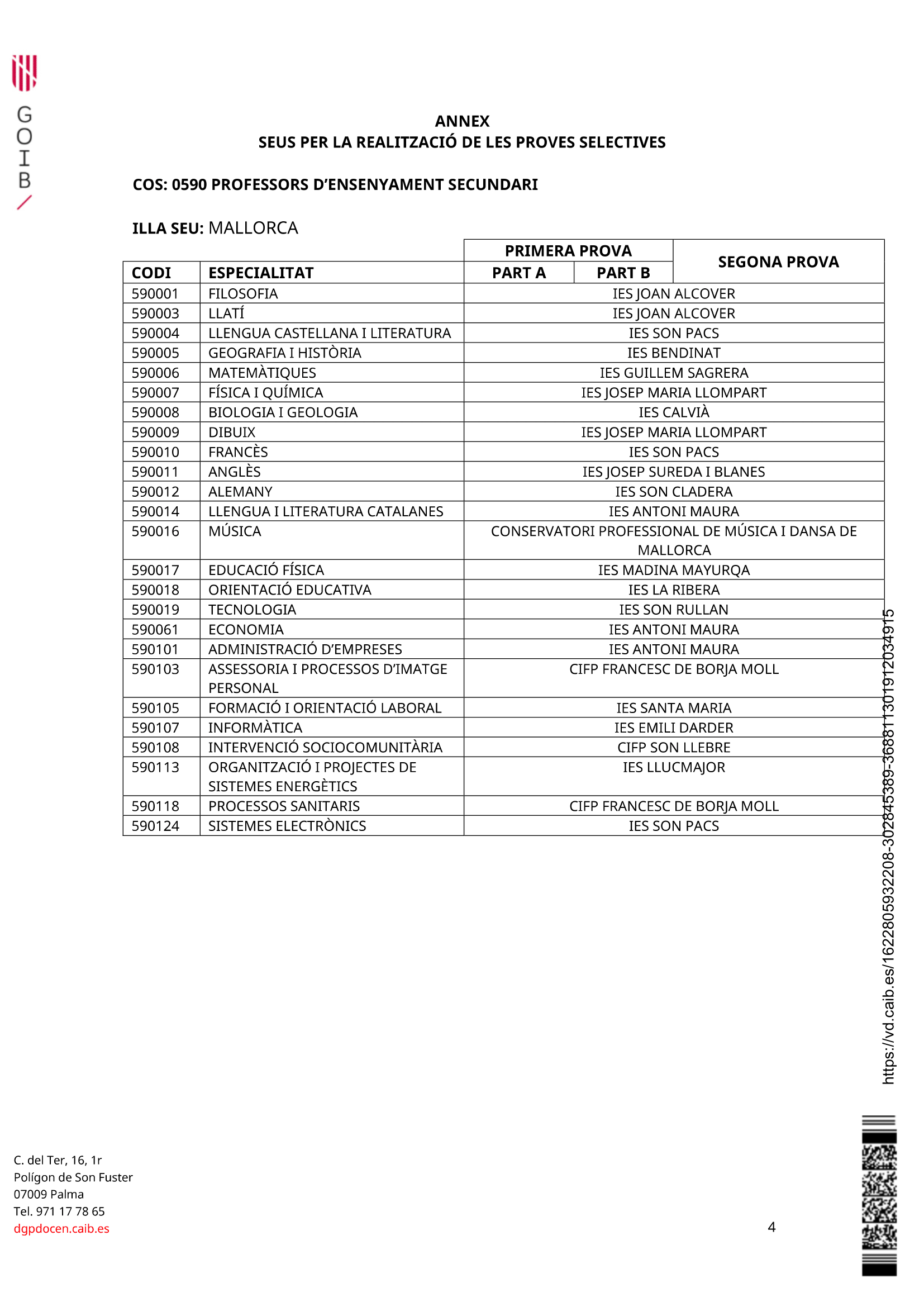 Oposicions 2021. Lloc de les proves 1