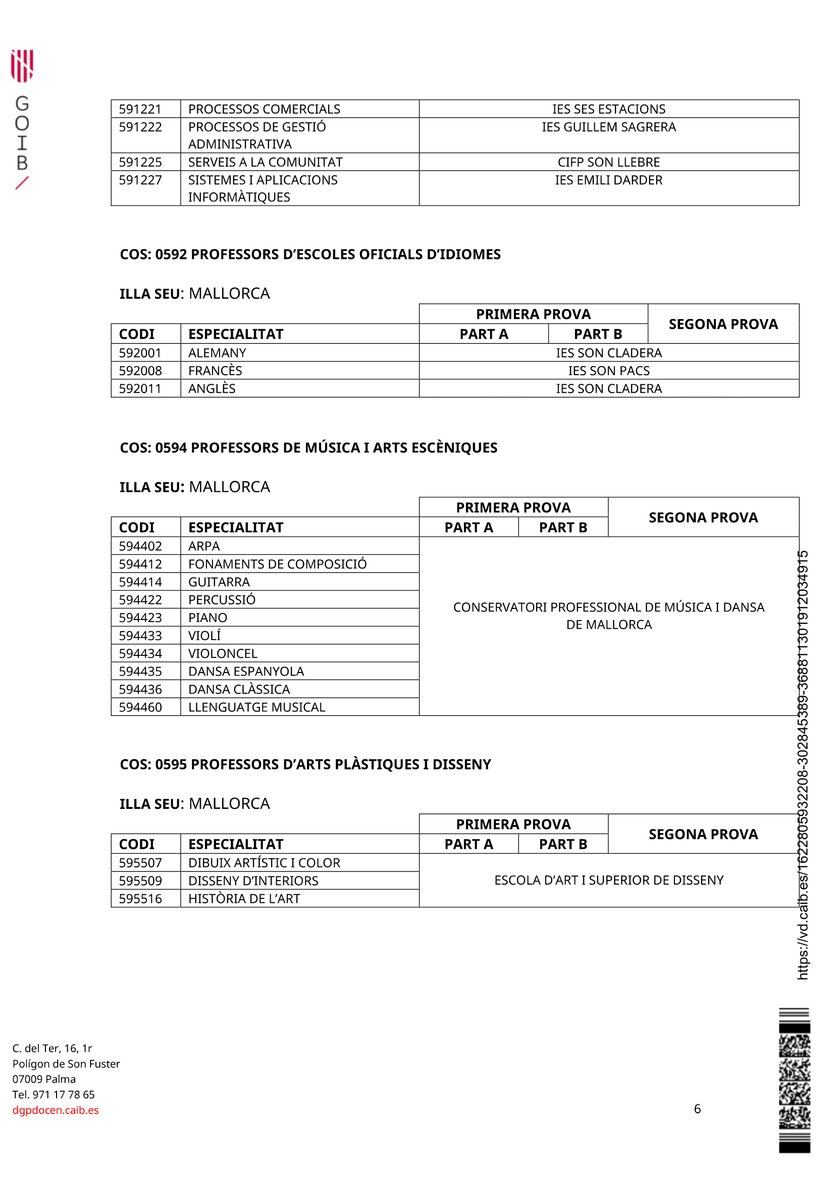 Oposicions 2021. Lloc de les proves 3