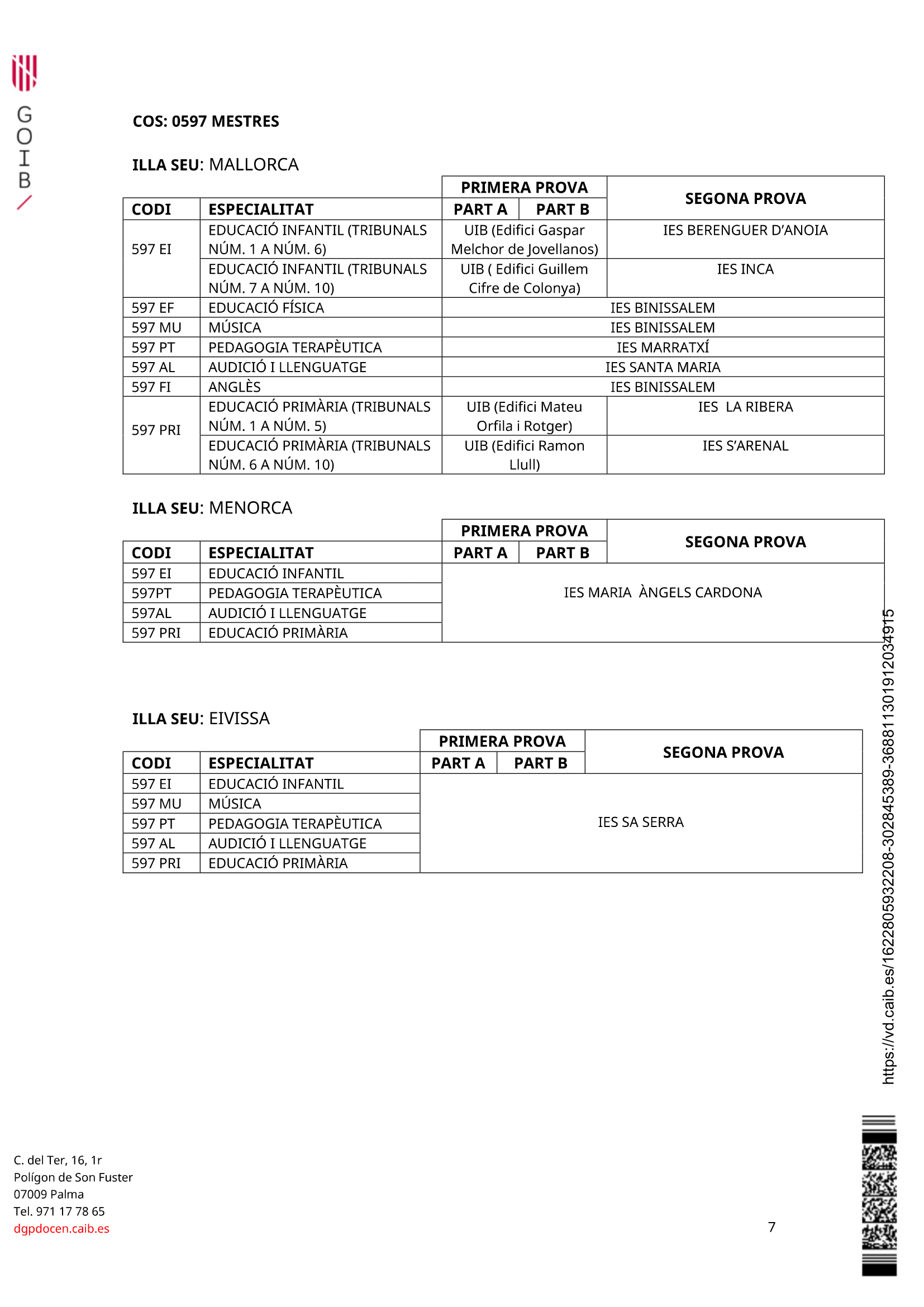 Oposicions 2021. Lloc de les proves 4