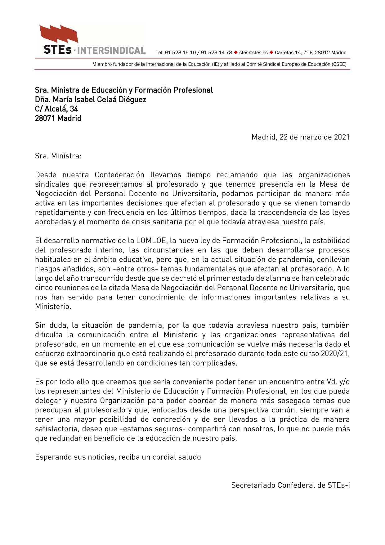 Petició Reunió Ministra