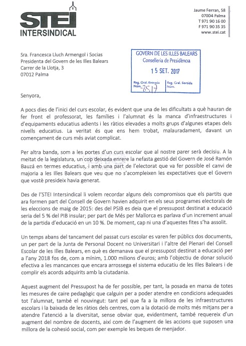 carta presidenta govern